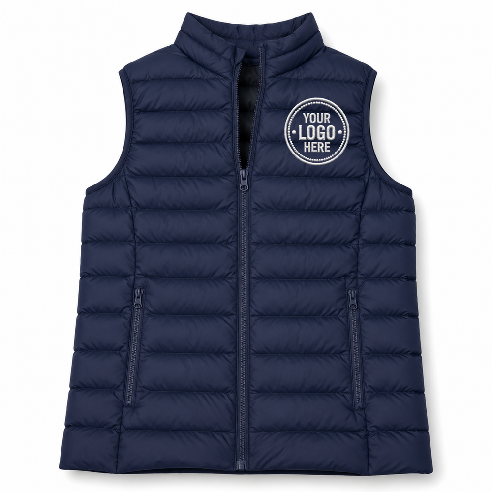 Sleeveless Puffer Jacket with Embroidery