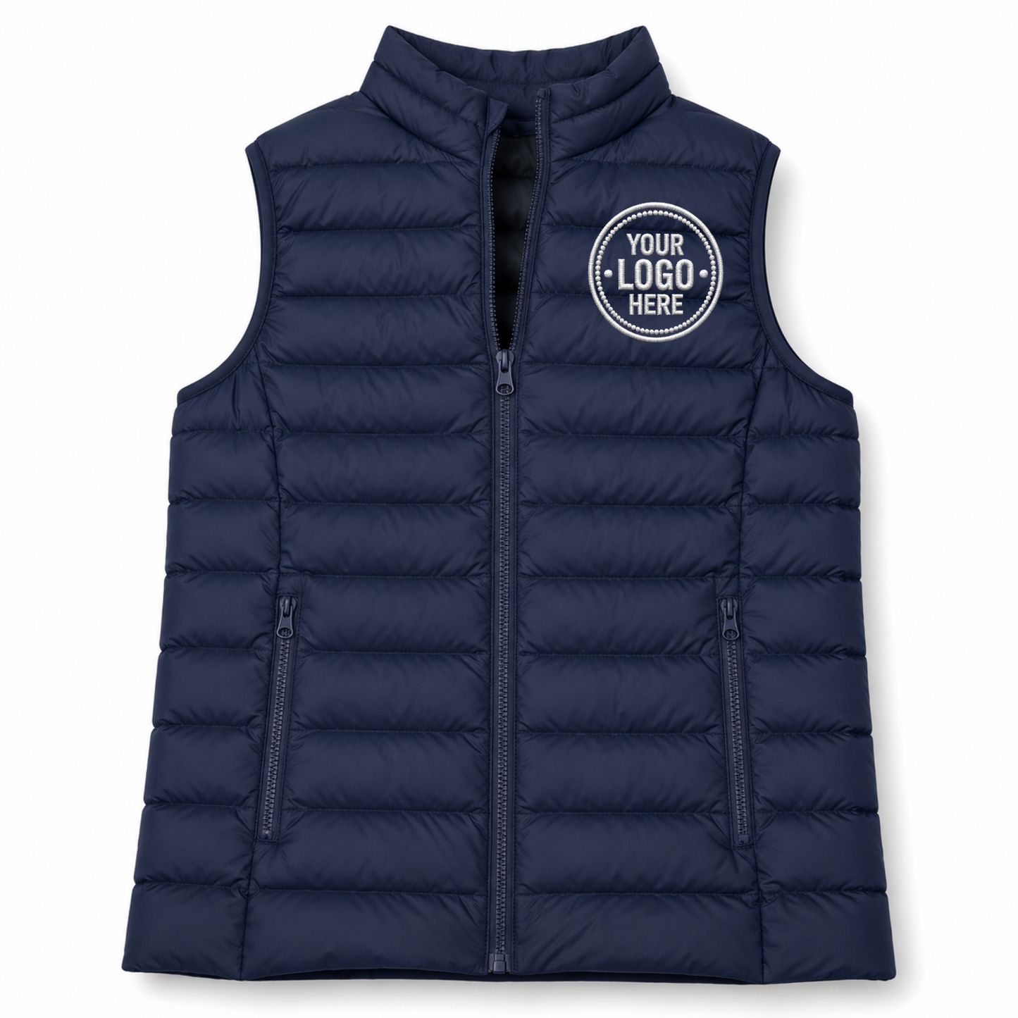 Sleeveless Puffer Jacket with Embroidery