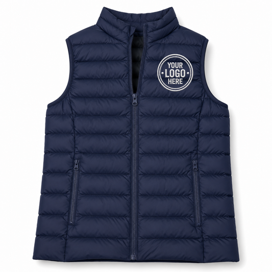 Sleeveless Puffer Jacket with Embroidery