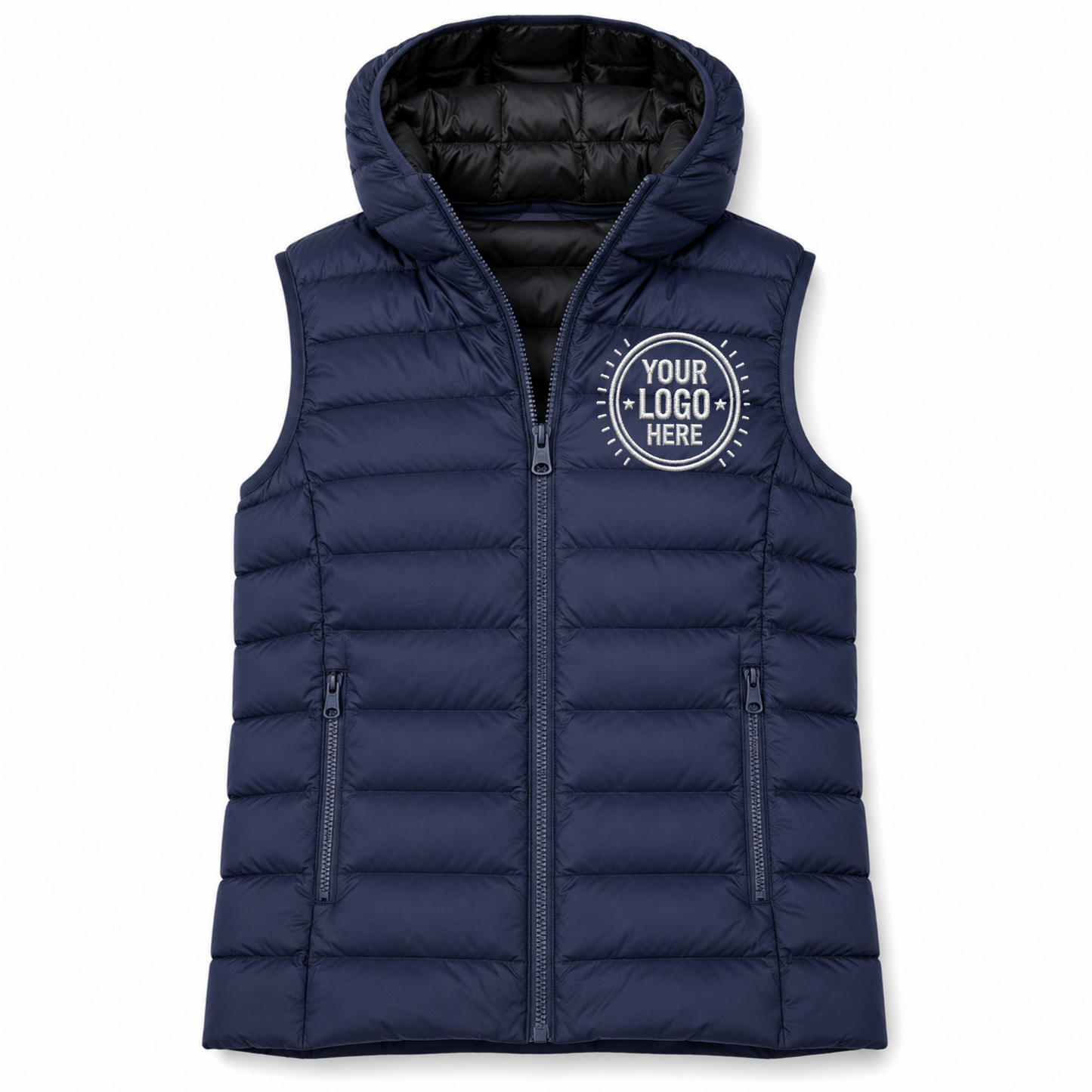 Sleeveless Puffer Jacket with Embroidery