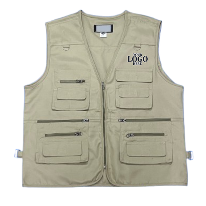 Beige Mission Jacket with multiple pockets and zippers on a white background