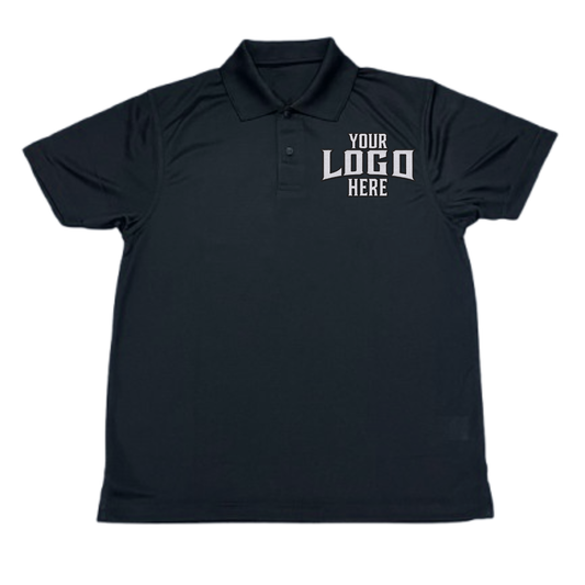 Black Dri-Fit polo shirt with emboidery on a white background