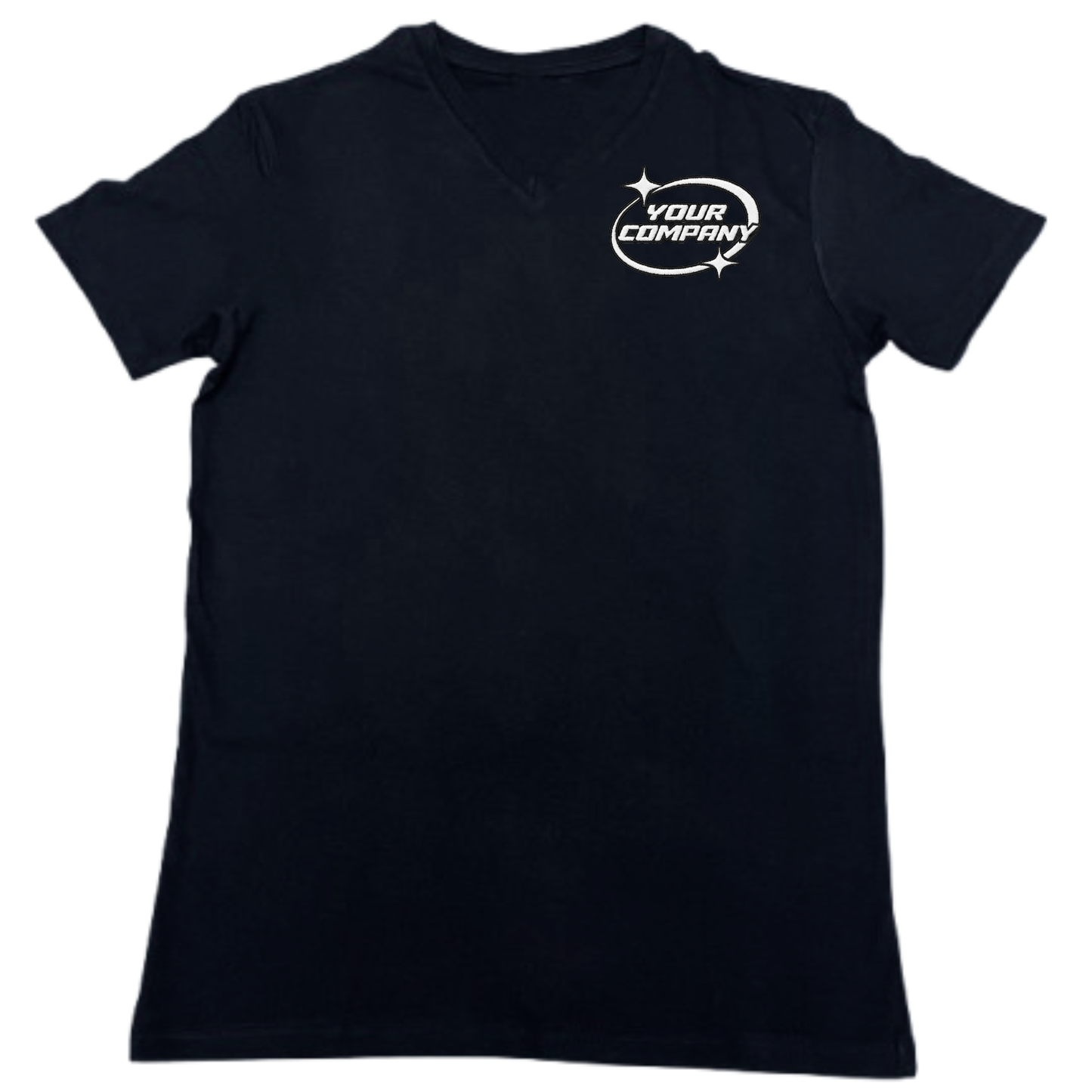 Black V-neck t-shirt with Embroidery white background