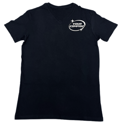 Black V-neck t-shirt with Embroidery white background