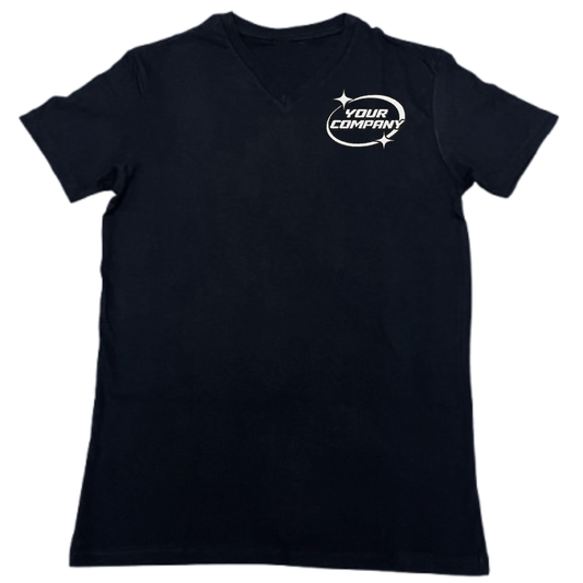 Black V-neck t-shirt with Embroidery white background
