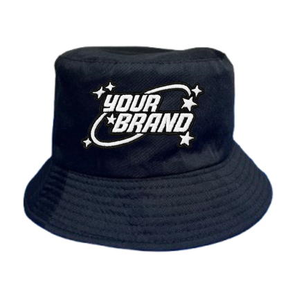 Black bucket hat with embroidery on a white background