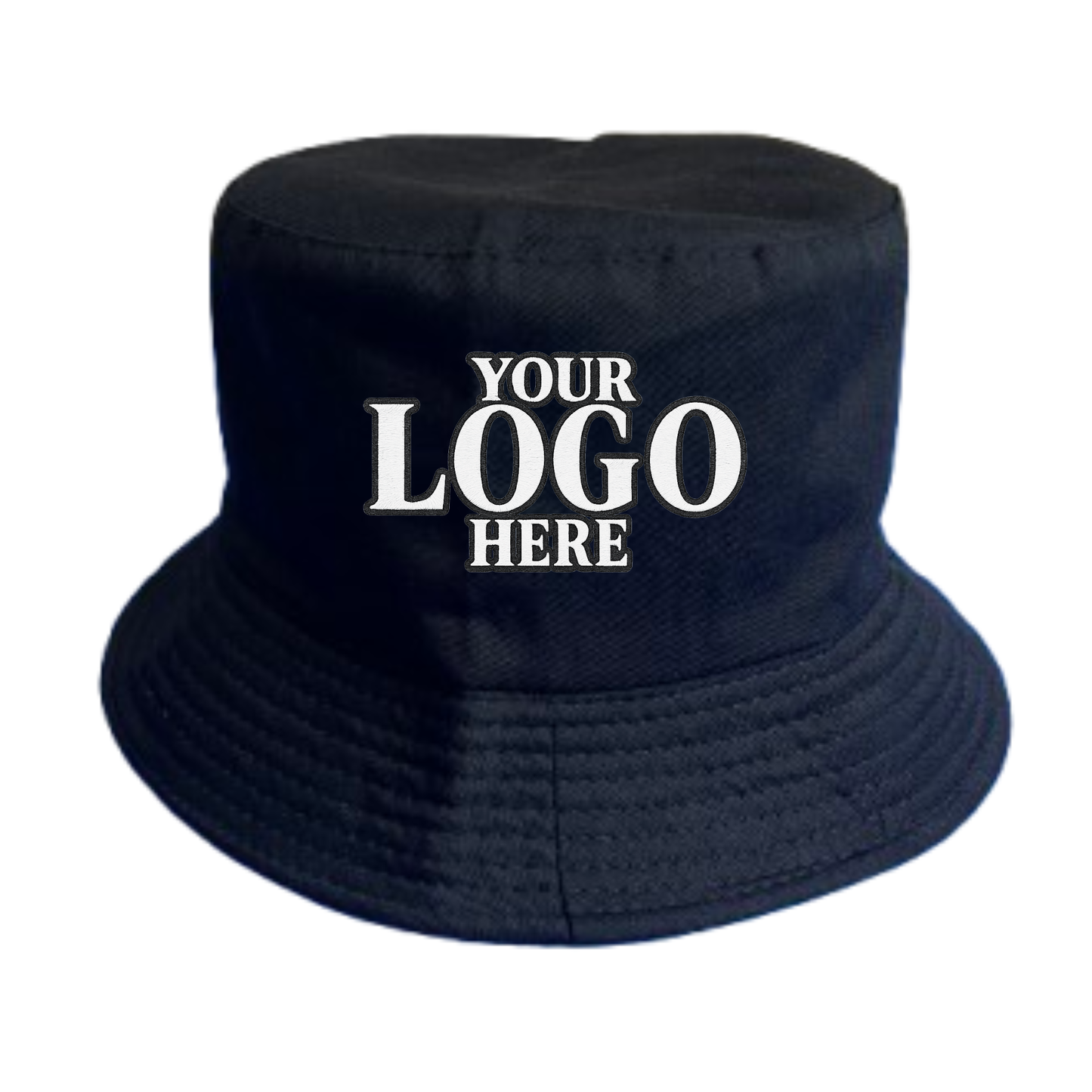Black bucket hat with embroidery logo on a white background