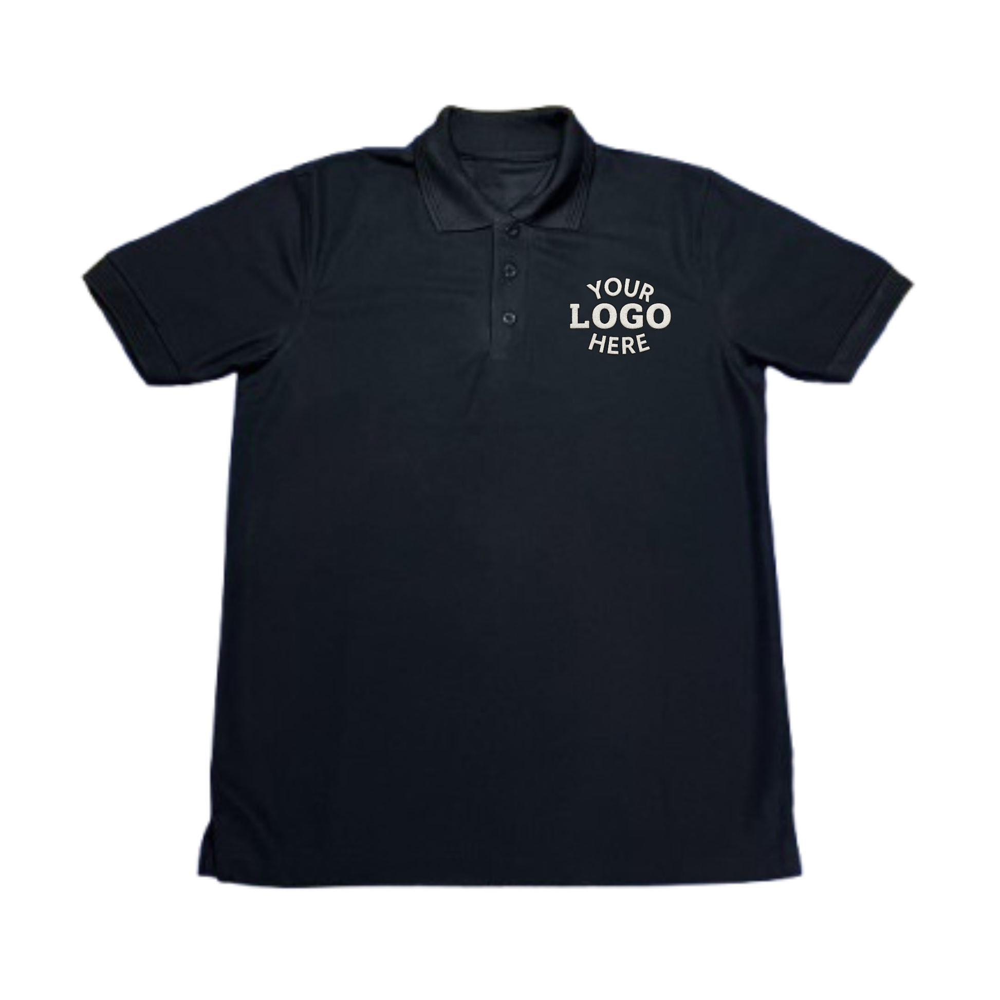 Black polo shirt with Embroidery a white background