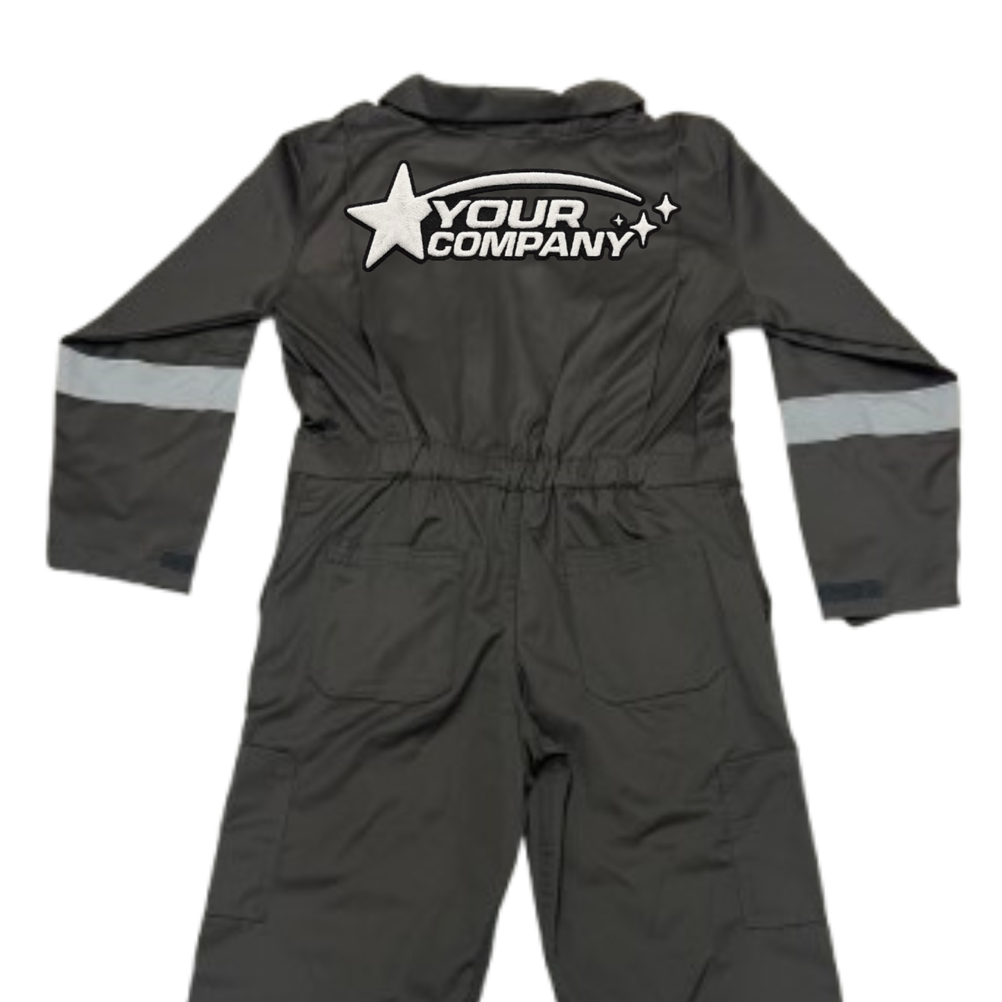 Gray coverall with Embroidery logo on a white background