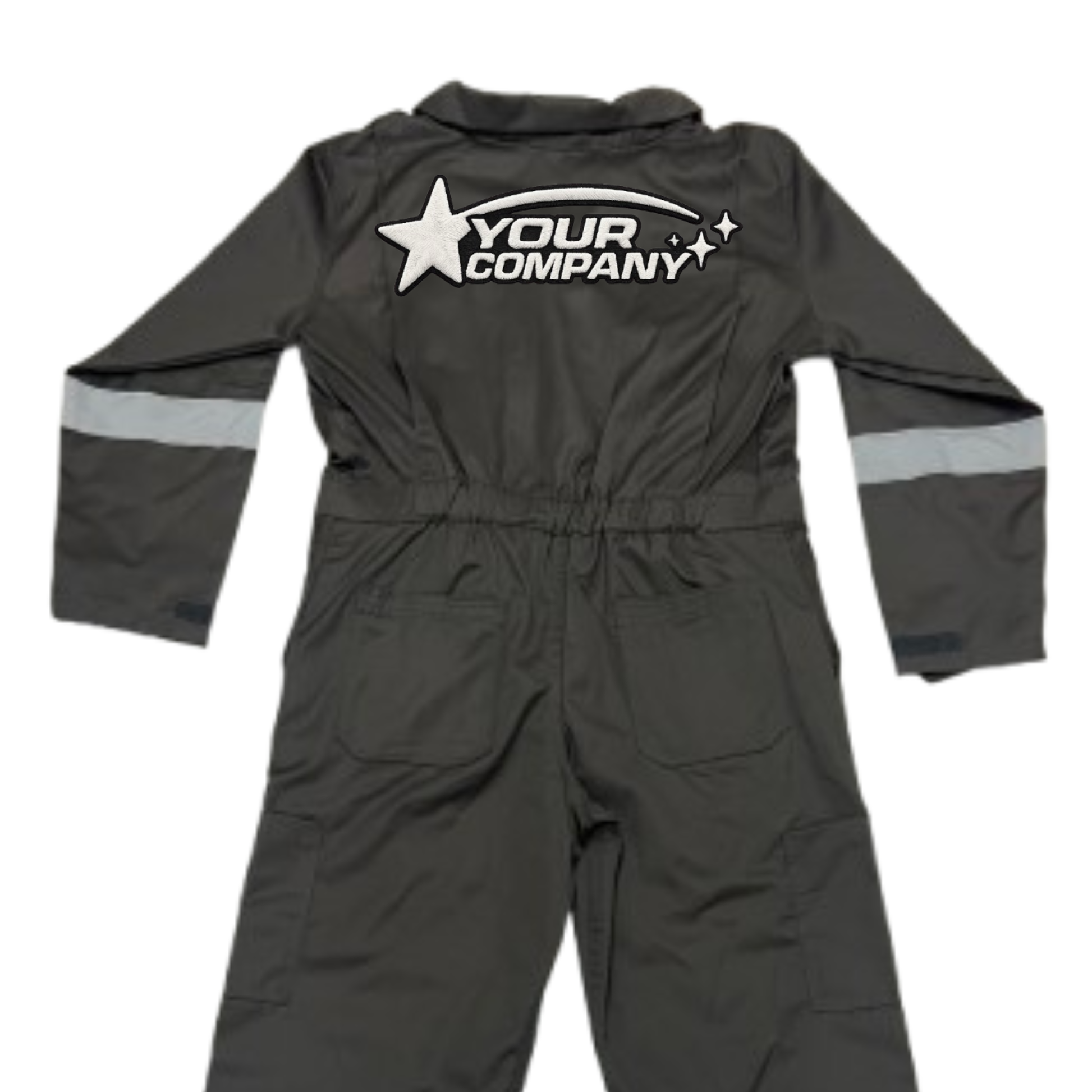 Gray coverall with Embroidery logo on a white background
