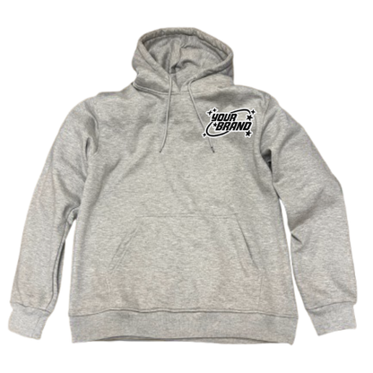 Gray hoodie with an embroidery logo on a white background
