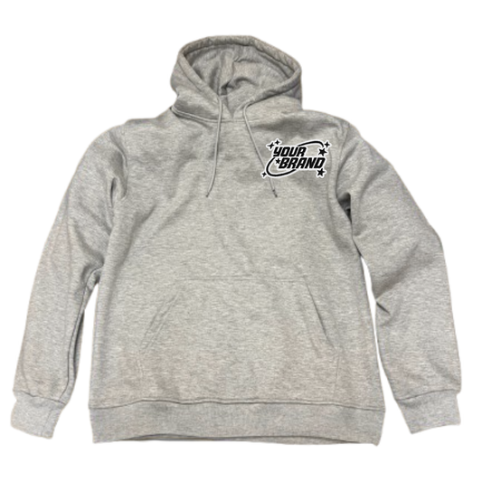 Gray hoodie with an embroidery logo on a white background