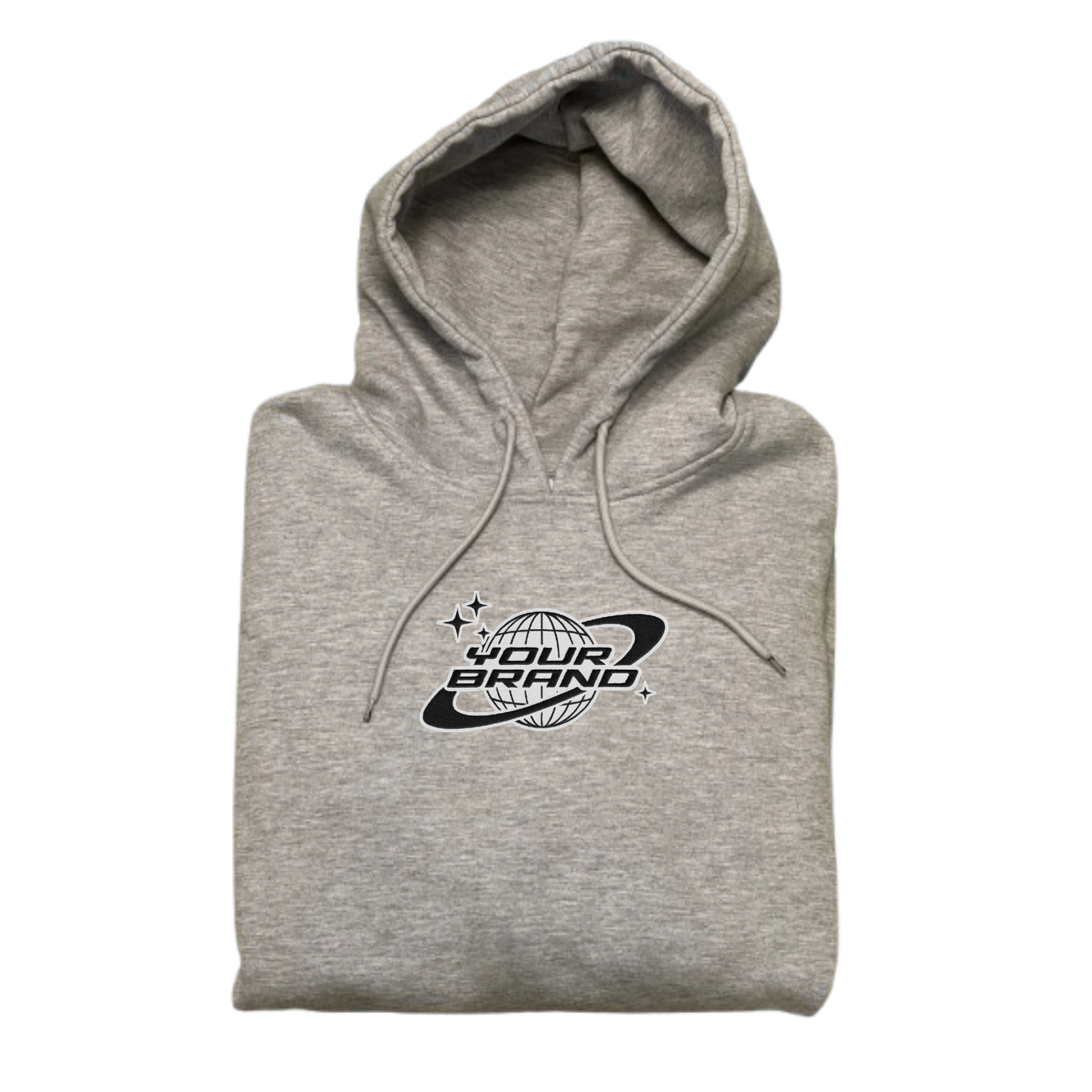 Gray hoodie with embroidery logo on a white background