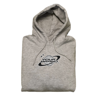 Gray hoodie with embroidery logo on a white background