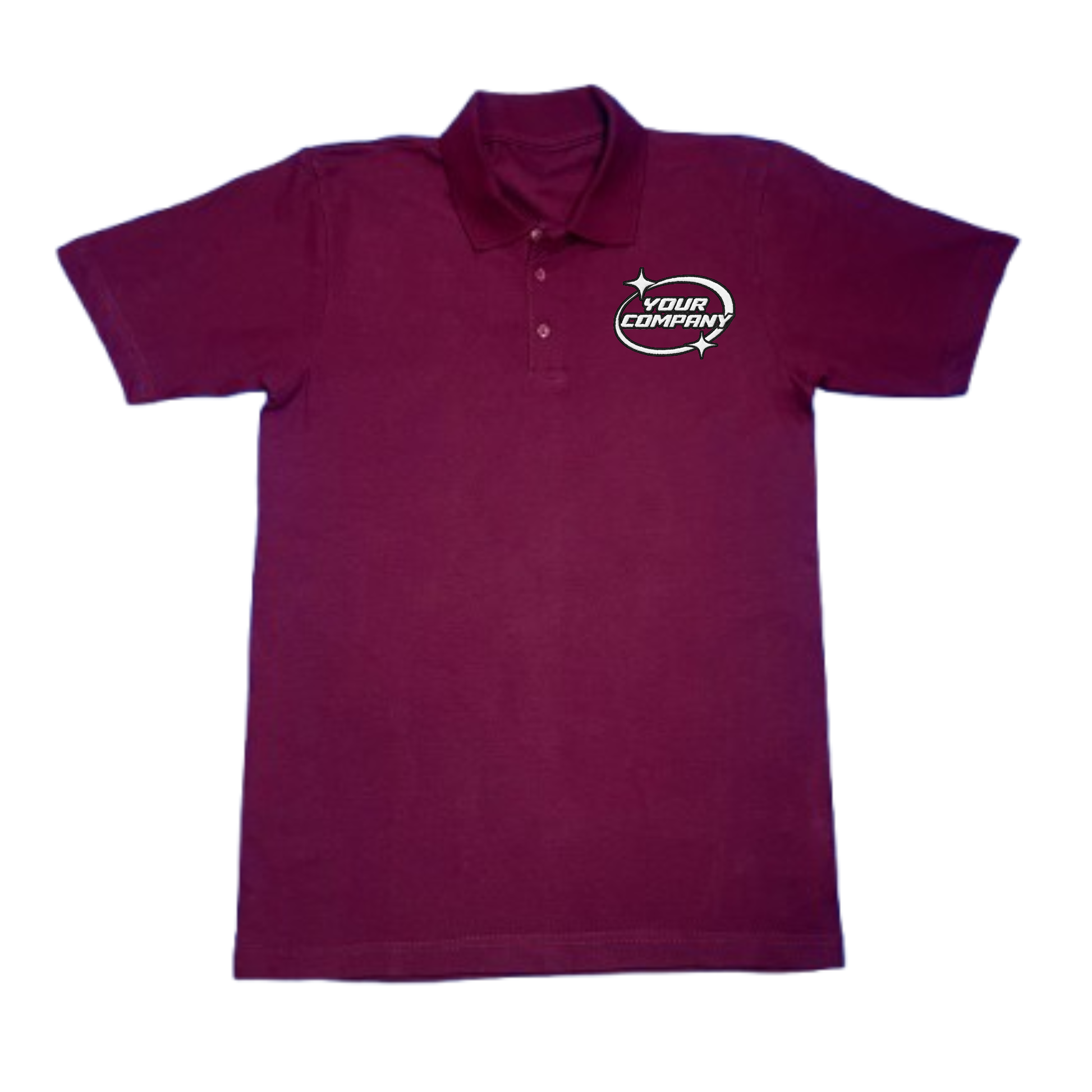 Maroon lightweight polo shirt with embroidery on a white background