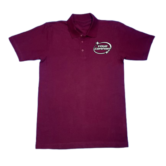 Maroon lightweight polo shirt with embroidery on a white background