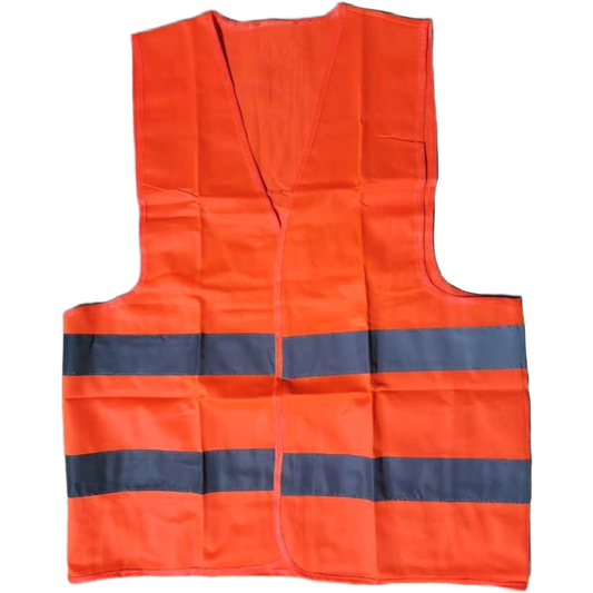Orange safety vest with reflective stripes on a white background