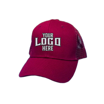 Red netback cap with Embroidery Logo on a white background