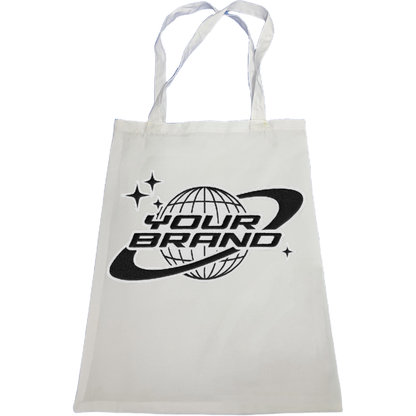 White tote bag with Embroidery on a white background
