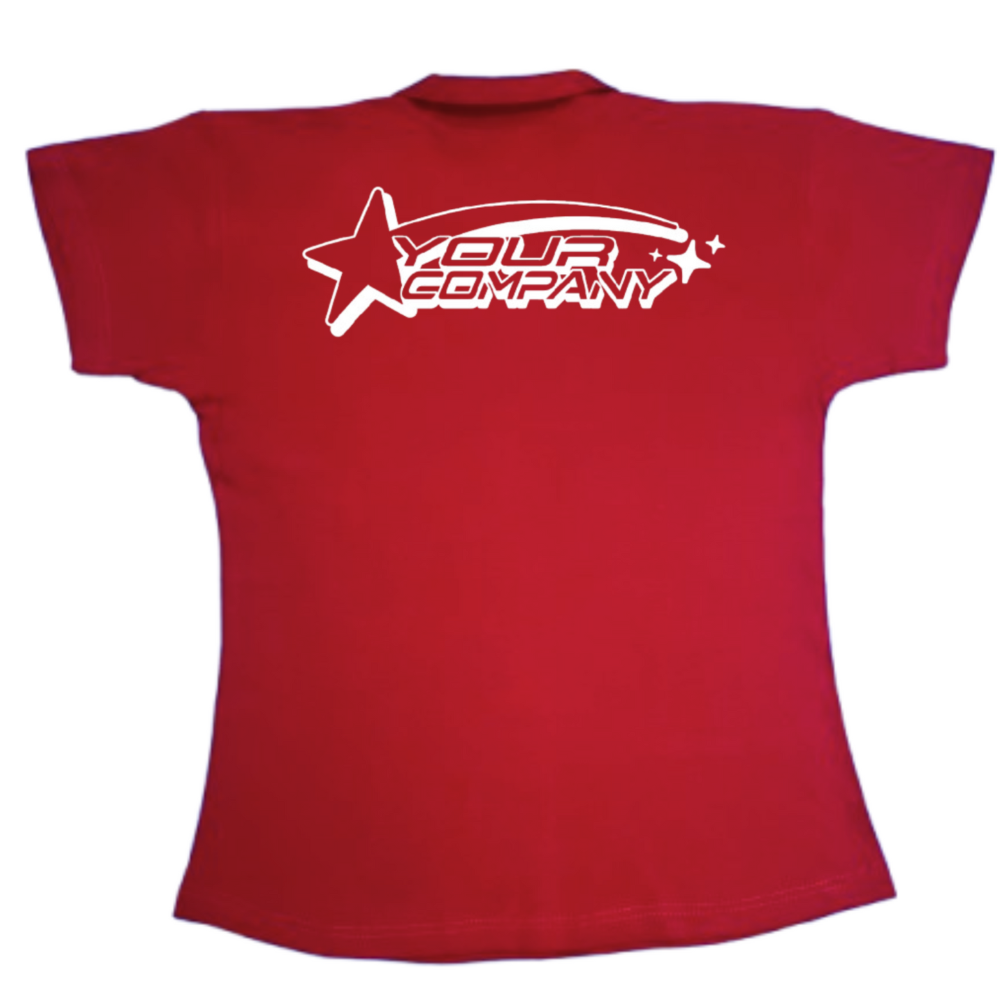 Back view of Ladies Polo Shirt with DTF print – customizable apparel by Anza Print