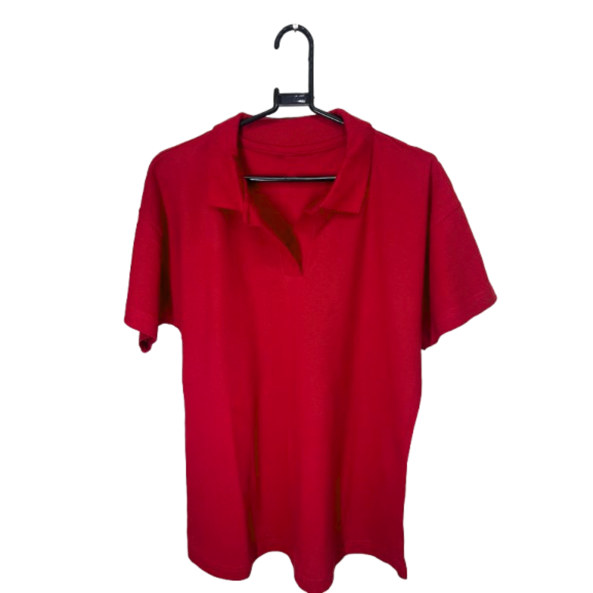 Ladies Polo Shirt on hanger showing front view, blank and ready for DTF print – Anza Print Kenya