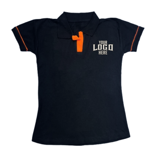 ladies multi color polo shirt with embroidery on a white background