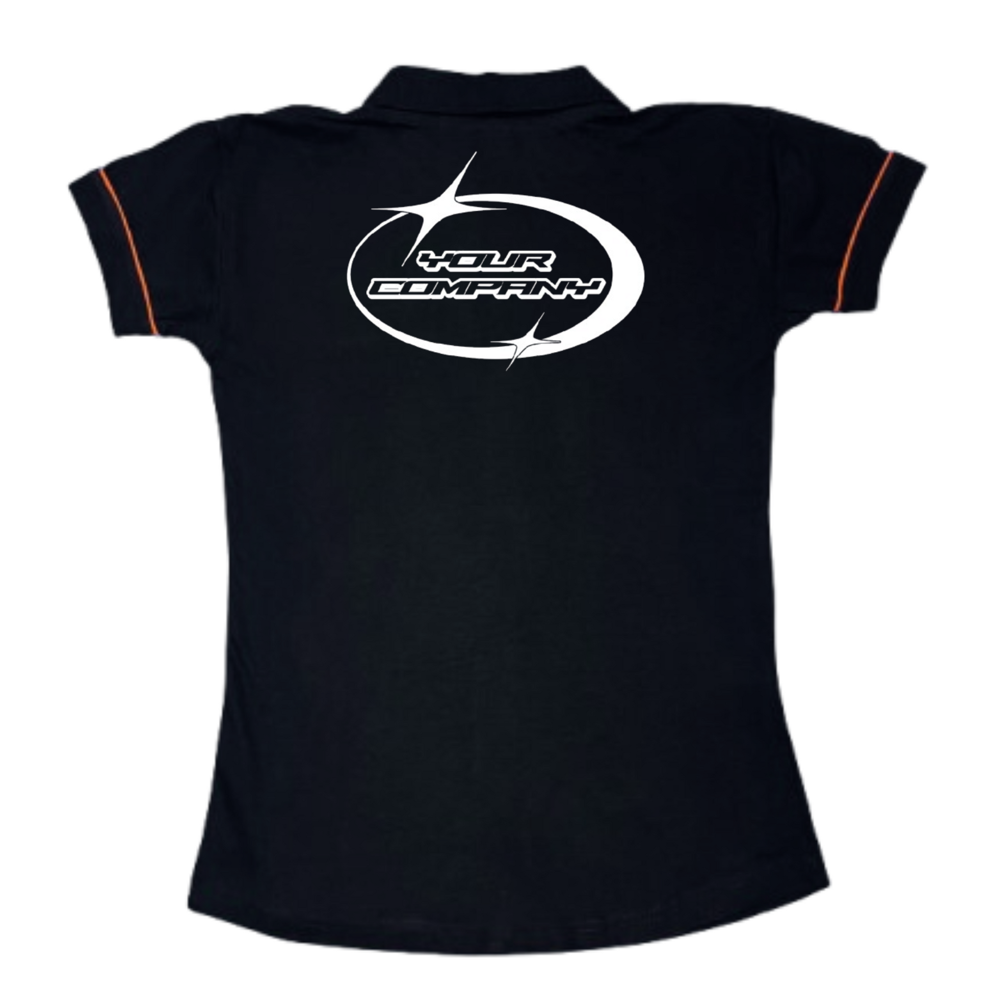 Back view of Multicolor Ladies Polo Shirt with DTF print – customizable apparel by Anza Print