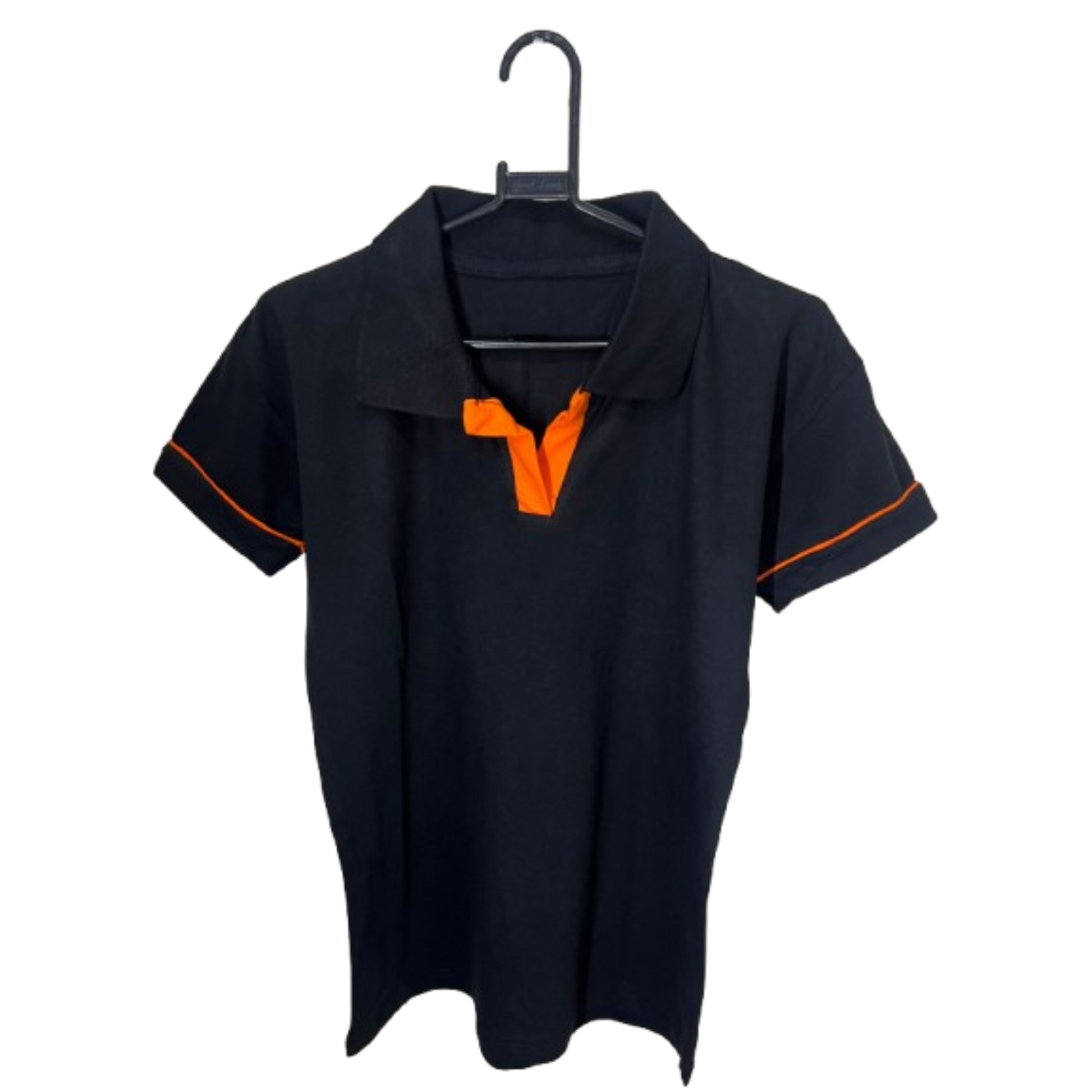 Multicolor Ladies Polo Shirt on hanger showing front view, blank and ready for DTF print – Anza Print Kenya