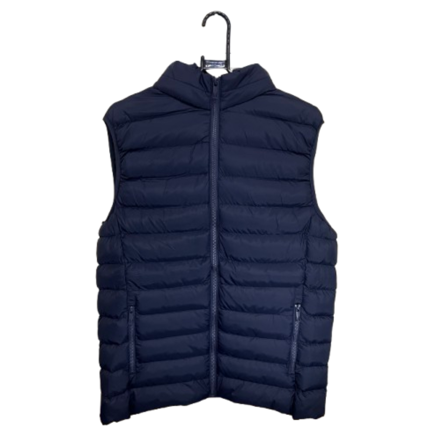 Sleeveless Puffer Jacket on hanger showing front view, blank and ready for DTF print – Anza Print Kenya