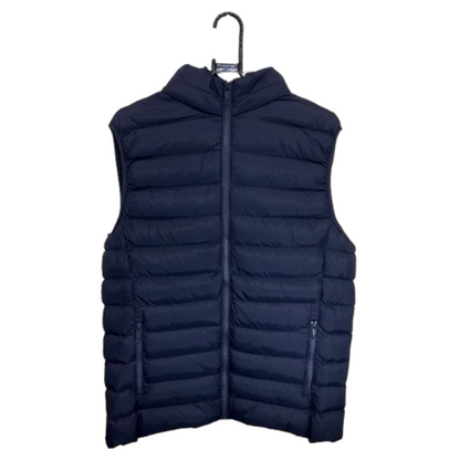 Sleeveless Puffer Jacket on hanger showing front view, blank and ready for DTF print – Anza Print Kenya