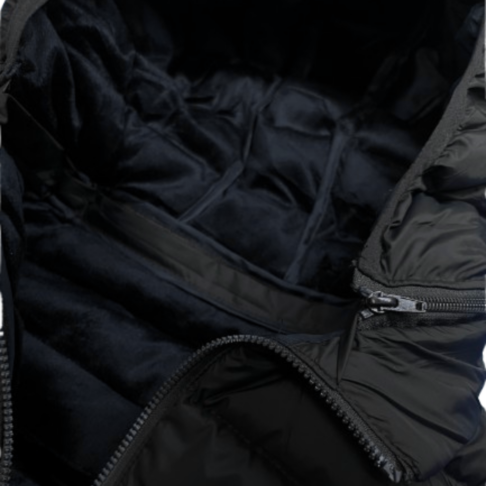 Close up Sleeveless Puffer Jacket view showing interior of attachable hood – Anza Print Kenya