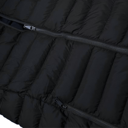 Close up Sleeveless Puffer Jacket view showing zipper suitable for DTF printing – Anza Print Kenya