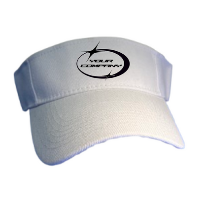 White visor with a black logo on a white background
