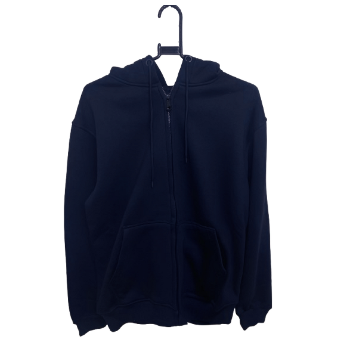 Zip-Up Hoodie on hanger showing front view, blank and ready for DTF print – Anza Print Kenya